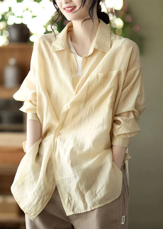Budget Apparel Natural Apricot Peter Pan Collar Button Cotton Shirt Spring