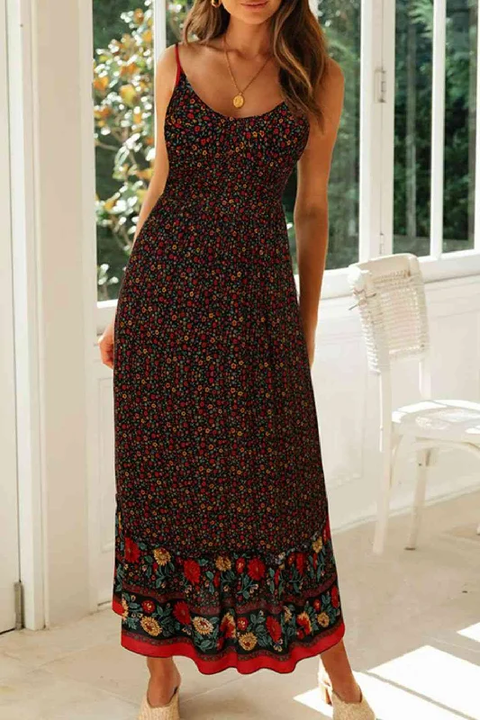 Easygoing Fashion Bohemian Spaghetti Strap Frill Trim Maxi Dress