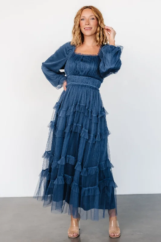 Personalized Text Hilda Tulle Maxi Dress | Vintage Navy