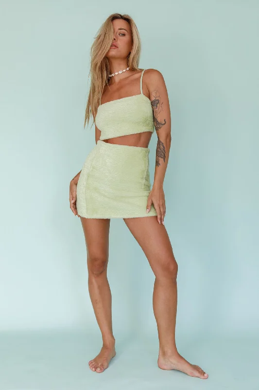 Chill Style Light Speed Fluffy Mini Skirt Pistachio