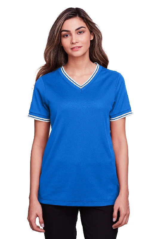 Relaxed Outfits Devon & Jones Womens CrownLux Performance Moisture Wicking Short Sleeve Polo Shirt - French Blue/White Relaxed Outfits Devon & Jones Womens CrownLux Performance Moisture Wicking Short Sleeve Polo Shirt - French Blue/White