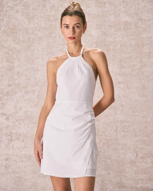 Affordable Trend The White Ruched Halter Mini Dress