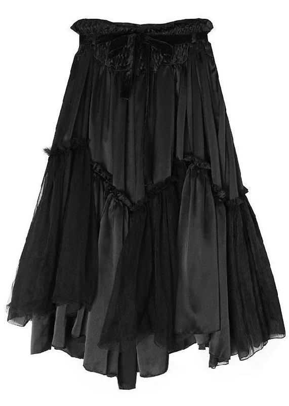 Street Style Loose Black PatchworkRuffled Asymmetrical design Skirts