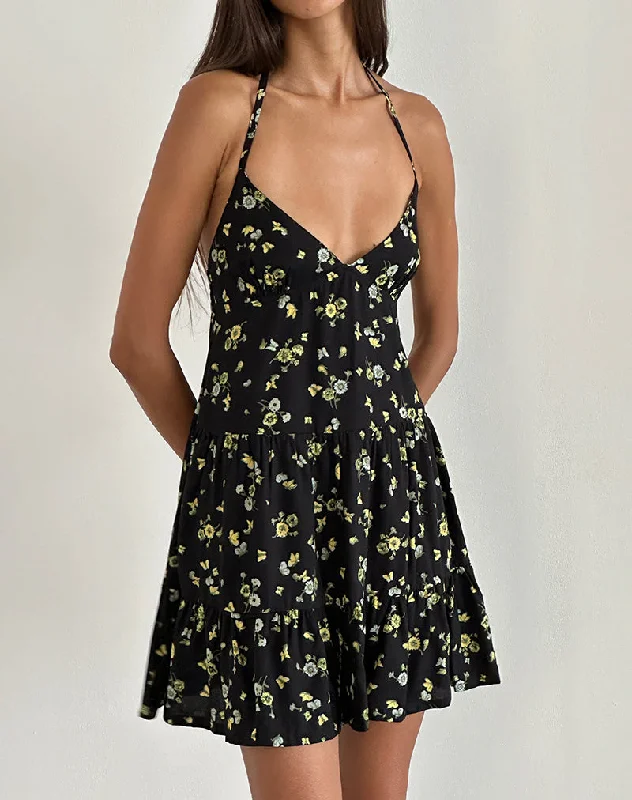Comfort Wardrobe Siskana Mini Dress in Lemon and Lime Black
