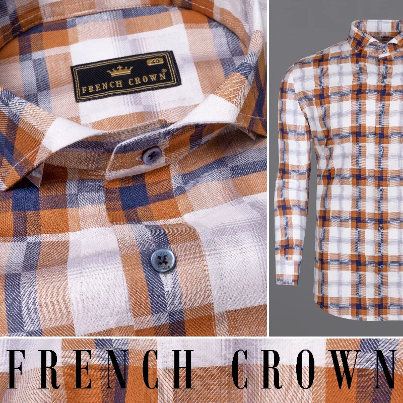 Budget Apparel Tuscany Orange Twill Multicolour Checkered Premium Cotton Shirt