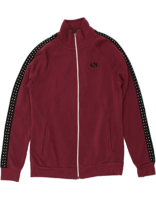 Versatile Wear SUPERGA Womens Tracksuit Top Jacket UK 16 Large Burgundy Colourblock