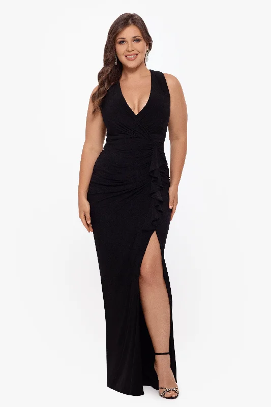 Smart Choices Plus "Bobbi" Long Ruffled V-Neck Gown