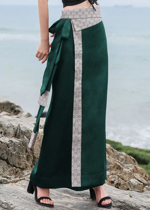 Affordable Looks Fitted Green Patchwork Silk Skirts Spring