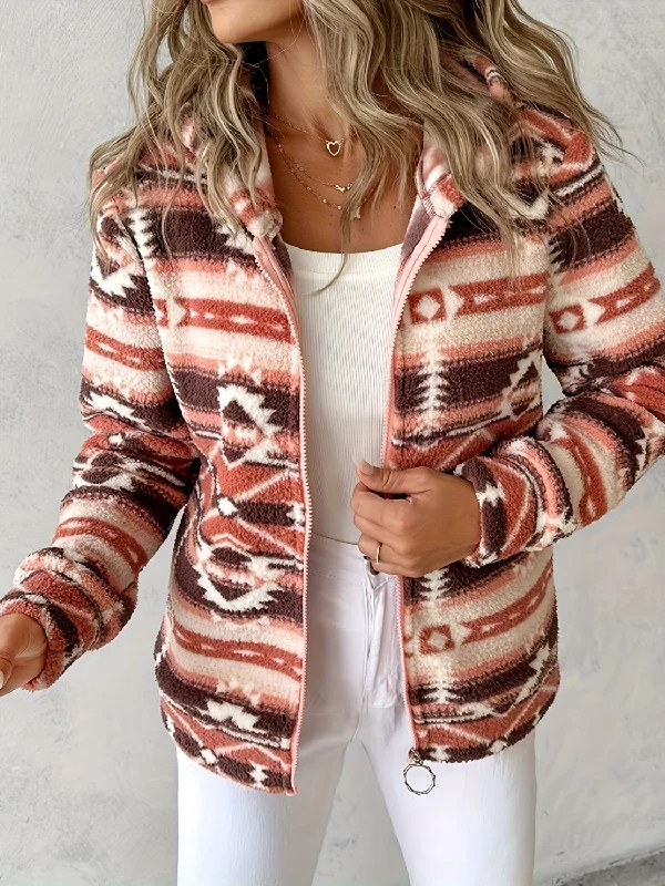 Unique Styles Geometric Zip Up Long Sleeve Hooded Jacket
