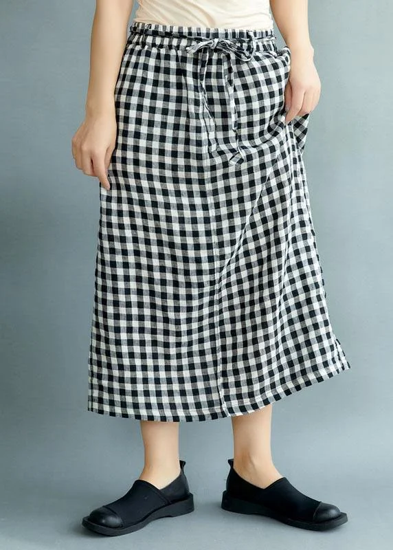 Warm Apparel Boho Black Plaid Pockets Fall Tie Waist Skirt