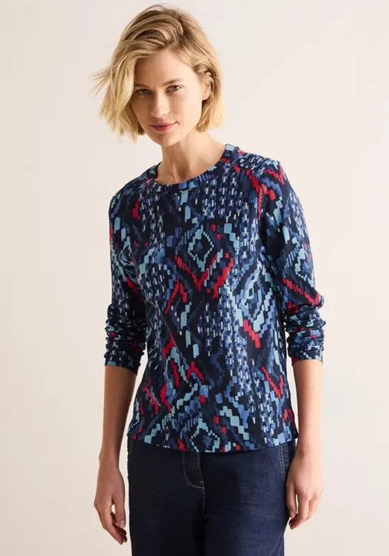 Casual Everyday Wear Cecil Geometric Print Top, Navy Multi