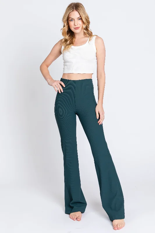 Fashion Comfort Forest Green Ribbed Flared Leggings