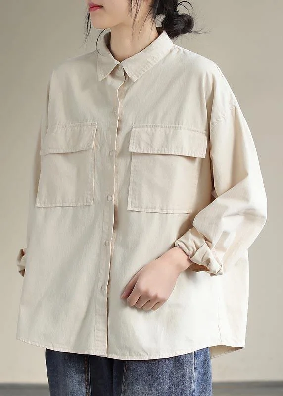 Personalized Three-Dimensional Design French Beige Tops Women Lapel Pockets Daily Spring Shirt Personalized Three-Dimensional Design French Beige Tops Women Lapel Pockets Daily Spring Shirt