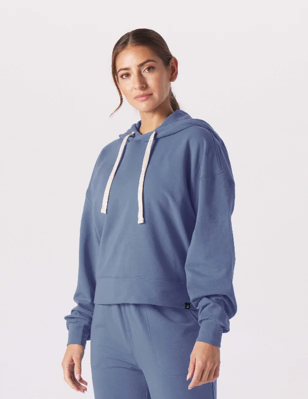 Easy Fashion Vintage Oversized Cropped Hoodie: Washed Blue