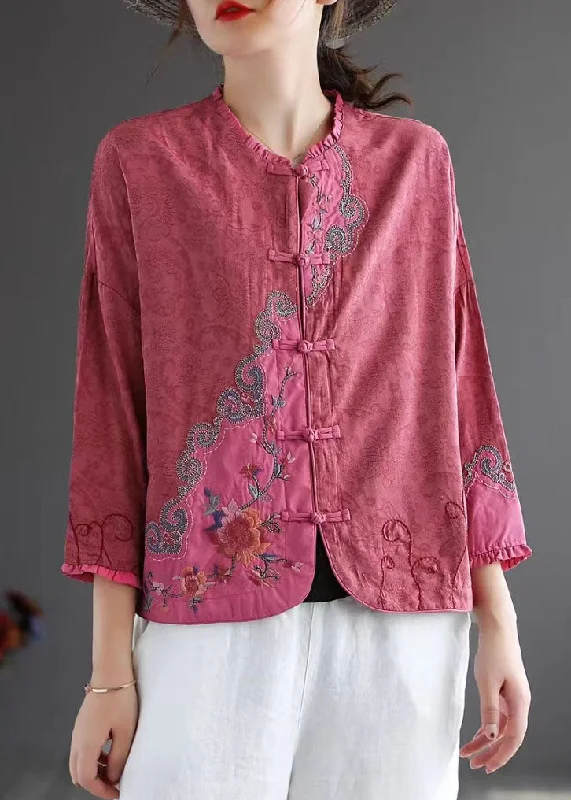 Minimal Outfits Vintage Rose Embroideried Chinese Button Patchwork Cotton Top Spring Minimal Outfits Vintage Rose Embroideried Chinese Button Patchwork Cotton Top Spring