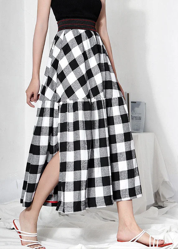 Cozy Comforts Black White Plaid Patchwork High Waist A Line Summer Skirts Cotton