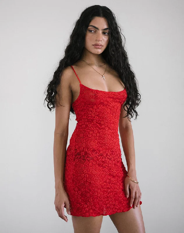 Simple Comfort Ismene Mini Dress in Unlined Lace Red
