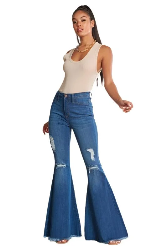 Comfortable Layering High Waisted Distressed Flare