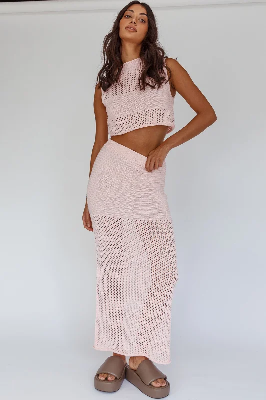 Cozy Vibes Bayside Crochet Maxi Skirt Pink