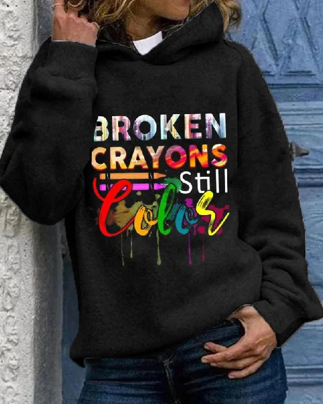 Cozy Pieces Black slogan casual printed personalized hooded sweatshirt for women