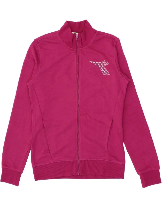 Easy Wardrobe DIADORA Womens Tracksuit Top Jacket UK 10 Small Pink Cotton