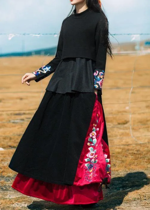 Classic Comfort Unique black cotton quilting Skirts drawstring patchwork Skirts