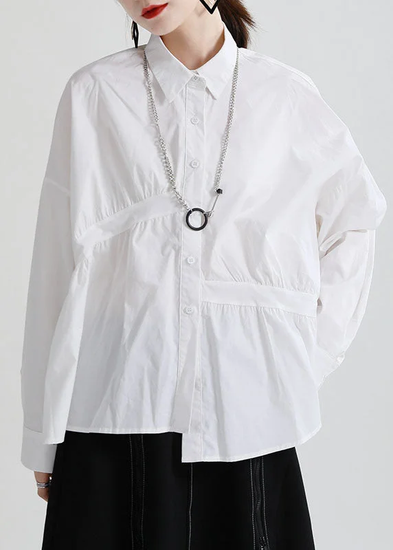 Romantic Tenderness Modern White PeterPan Collar Button Patchwork Asymmetrical Design Fall Top Long Sleeve Romantic Tenderness Modern White PeterPan Collar Button Patchwork Asymmetrical Design Fall Top Long Sleeve