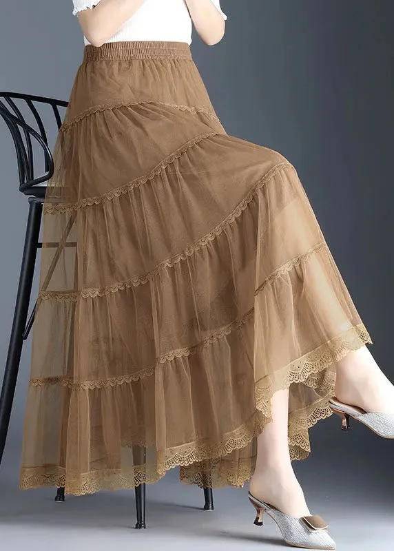 Warm Clothing Plus Size Khaki Lace Tiered wrinkled Fall Skirt