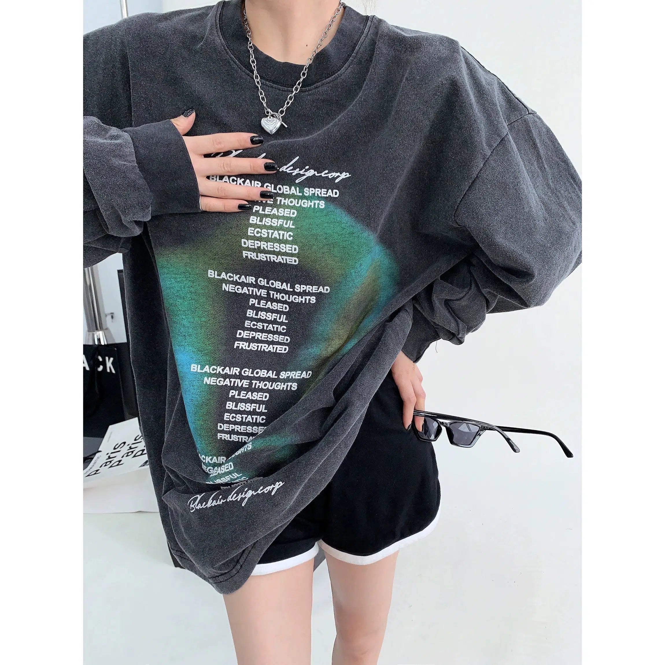 Effortless Chic Casual Graphic Print Long Sleeve Top