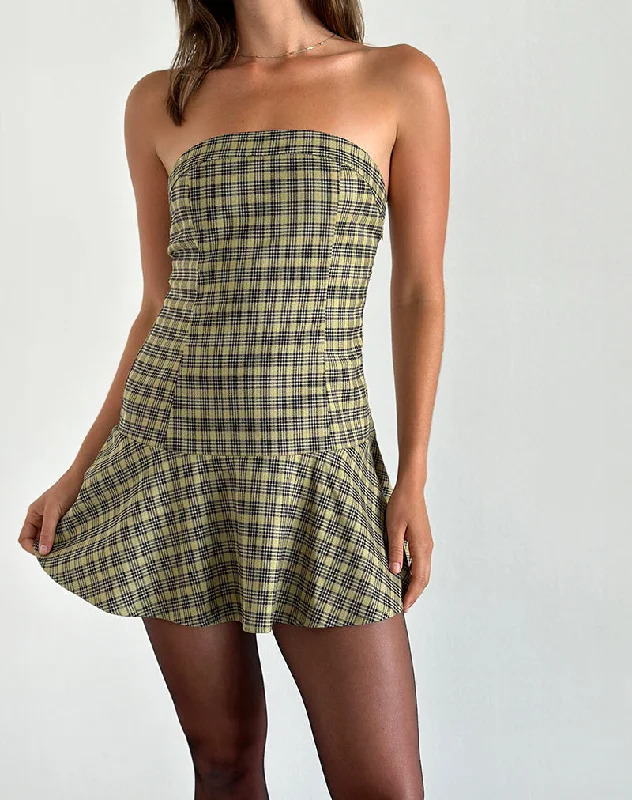 Versatile Clothing Hadia Bandeau Mini Dress in Check Yellow