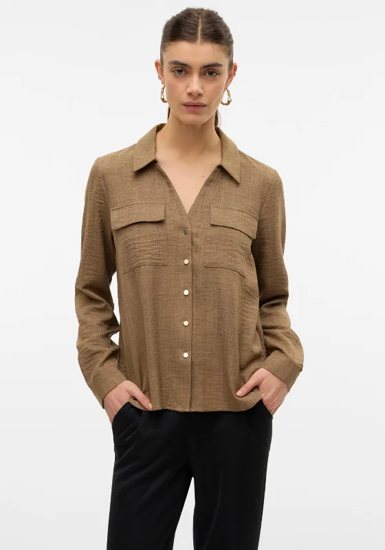 Trendy Comfort Vero Moda Vica Buttoned Shirt, Brown