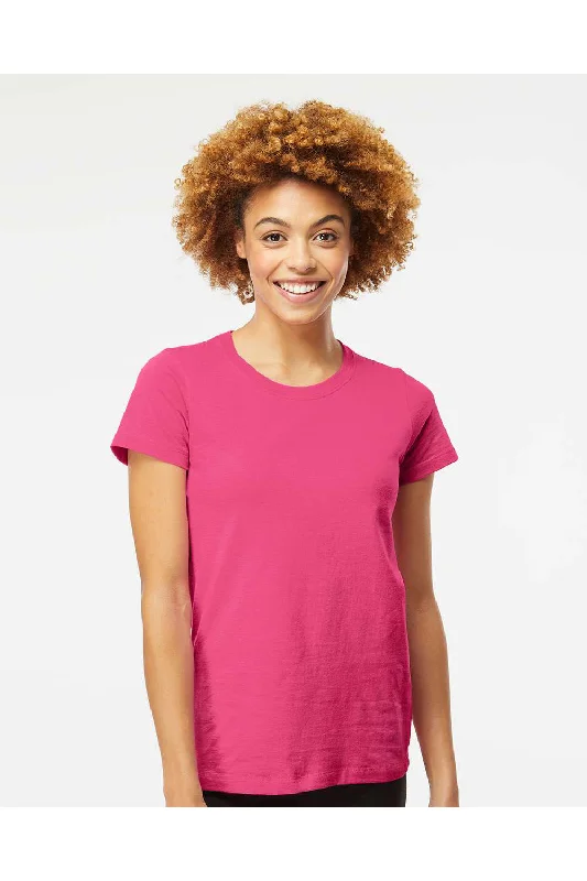 Stylish Comfortwear M&O Womens Gold Soft Touch Short Sleeve Crewneck T-Shirt - Heliconia Pink