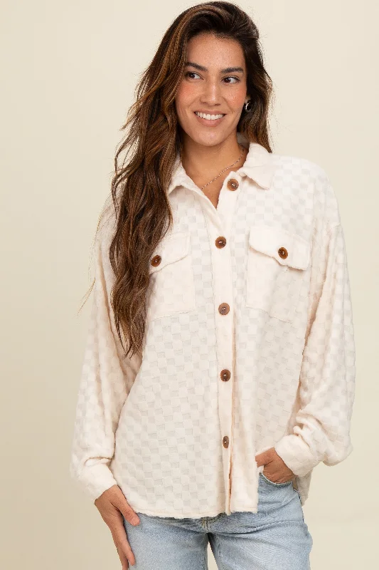 Stylish Comfortwear Ivory Checker Plaid Button Down Shirt