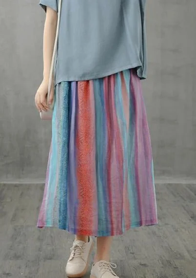 Sporty Look Retro half-length skirt women loose and thin striped midi skirt