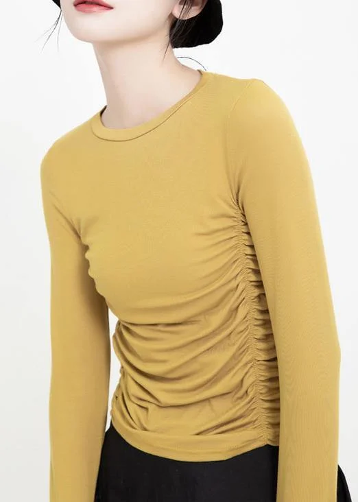 Personalized Layout Elegant yellow cotton clothes Cinched wild o neck pullover