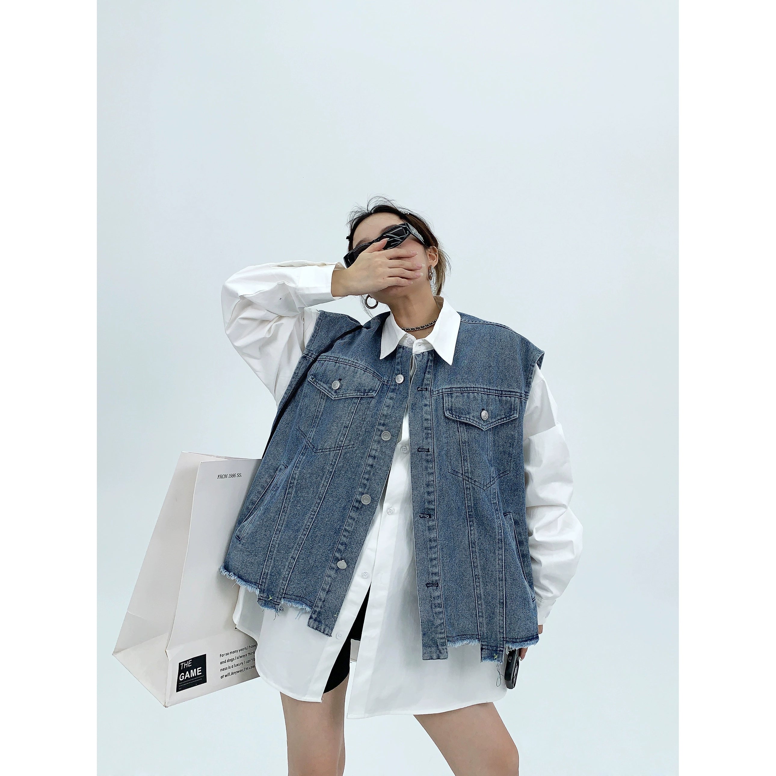 Comfort Wardrobe Denim Vest Layered Long Shirt