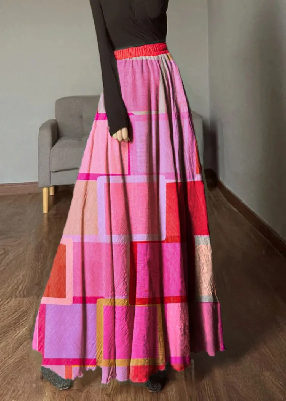 Comfortable Jeans Beautiful Pink Geometry Elastic Waist Exra Large Hem Linen Skirts Spring Comfortable Jeans Beautiful Pink Geometry Elastic Waist Exra Large Hem Linen Skirts Spring