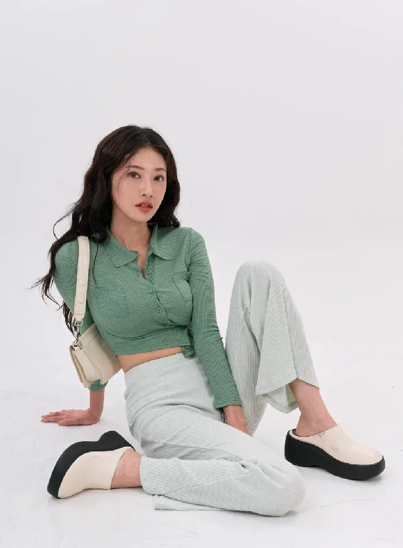 Trendy Comfort Short Button Long Sleeve T-Shirt IS05