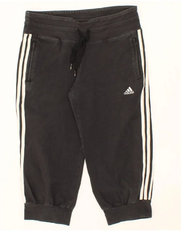 Sporty Look ADIDAS Womens Capri Tracksuit Trousers Joggers UK 14 Medium Black Cotton