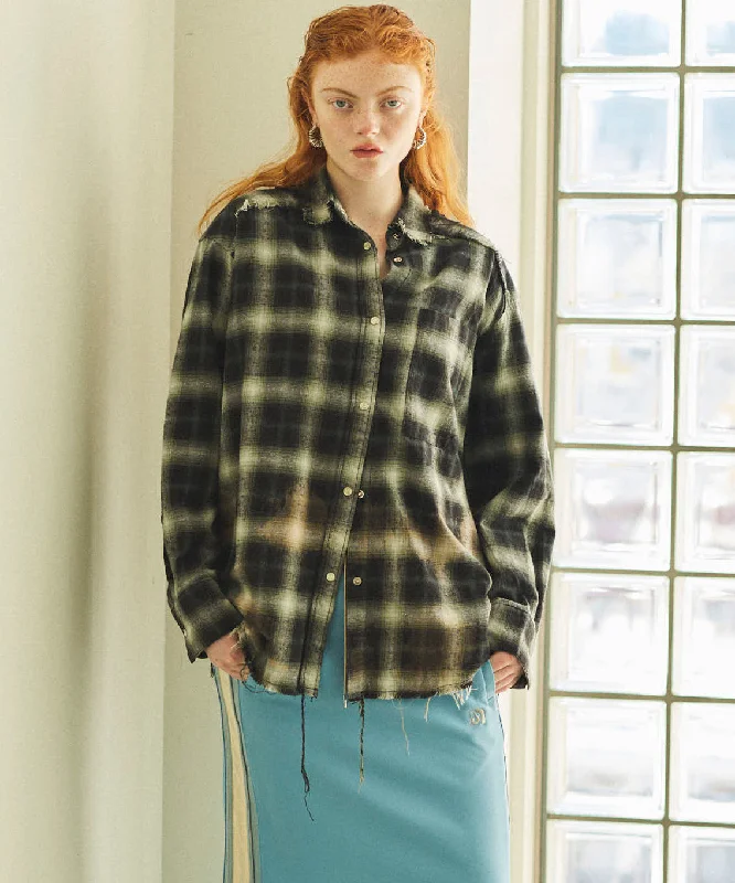 Relaxed Fashion 【25SPRING PRE-ORDER】Bleach Processing Plaid Pattern Shirt