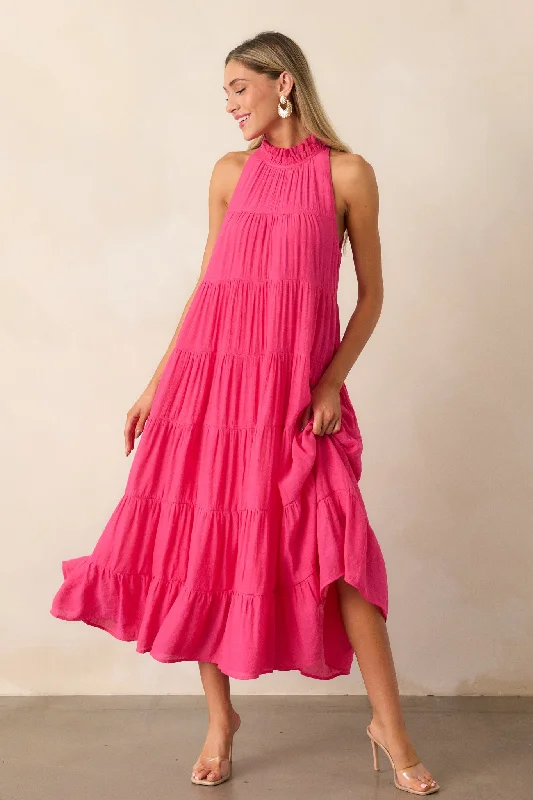 Personalized Printing Design Take Me Dancing Hot Pink Maxi Dress