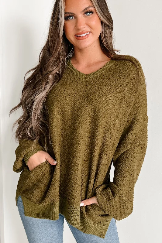 Romantic Skirt Style Sincerely Snuggly Hooded Popcorn Texture Sweater (Olive)