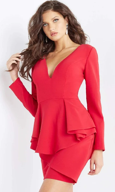 Personalized Text Jovani - 07032 Long Sleeve Draping Peplum Dress