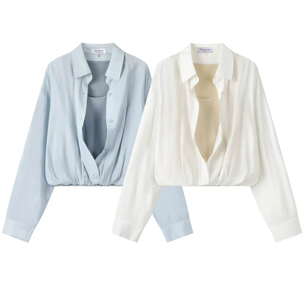 Comfortable Outfits Elegant Button-Up Tank Top Blouse Set