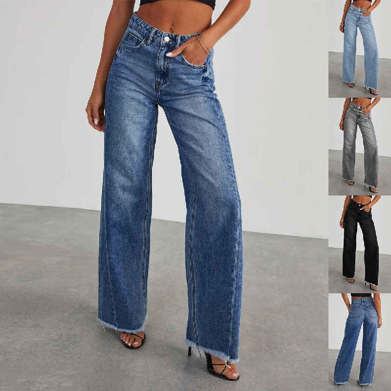 Casual Fashion Fashion High Waist Jeans With Pockets Comfortable Slim Fit Straight Wide-leg Pants Womens Clothing Casual Fashion Fashion High Waist Jeans With Pockets Comfortable Slim Fit Straight Wide-leg Pants Womens Clothing
