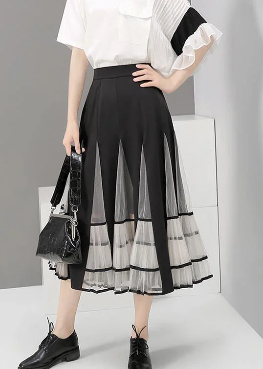 Modern Looks Black Mesh Patchwork A-Line Ladies Stylish Elegant Skirt