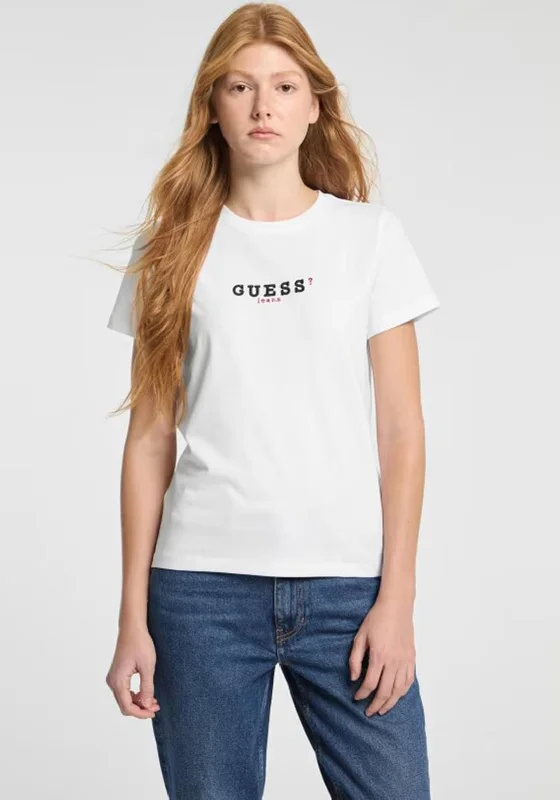 Easy Fashion Guess Logo Embroidered T Shirt, White
