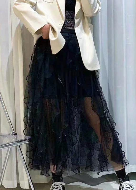 Comfortable Layers Art Black fashion Sequins Ruffles Fall Skirts