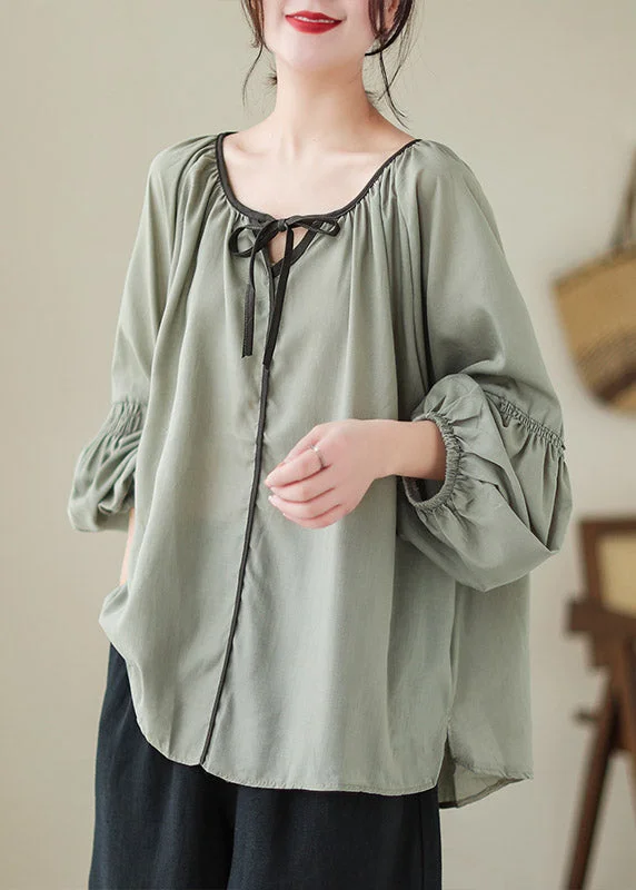 Stylish Wear Casual Green Low High Design Ramie Tops Spring