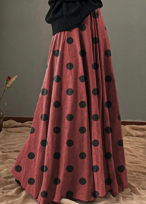 Chic and Cozy Unique Brown polka dots Elastic Waist Exra Large Hem Cotton Skirt Spring Chic and Cozy Unique Brown polka dots Elastic Waist Exra Large Hem Cotton Skirt Spring